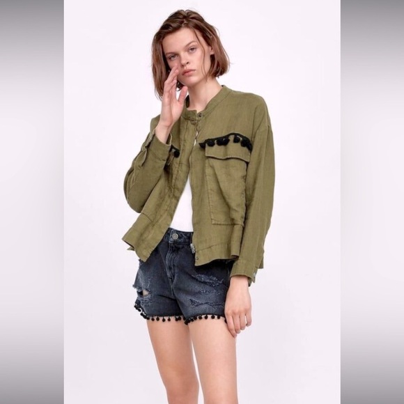 Zara linen Olive Green Women's Jacket medium - Picture 2 of 15